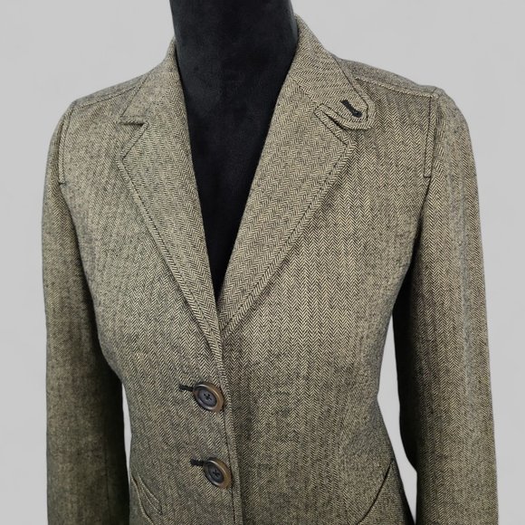 Gap Womens Blazer Herringbone Academia Blazer Jacket Brown Sz 4 - Picture 2 of 10